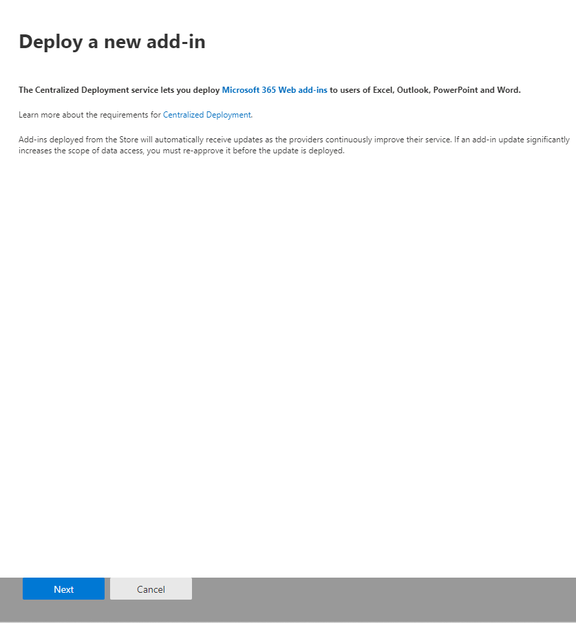Microsoft 365 admin center showing the Deploy Add-in button at the top of the Integrated apps page